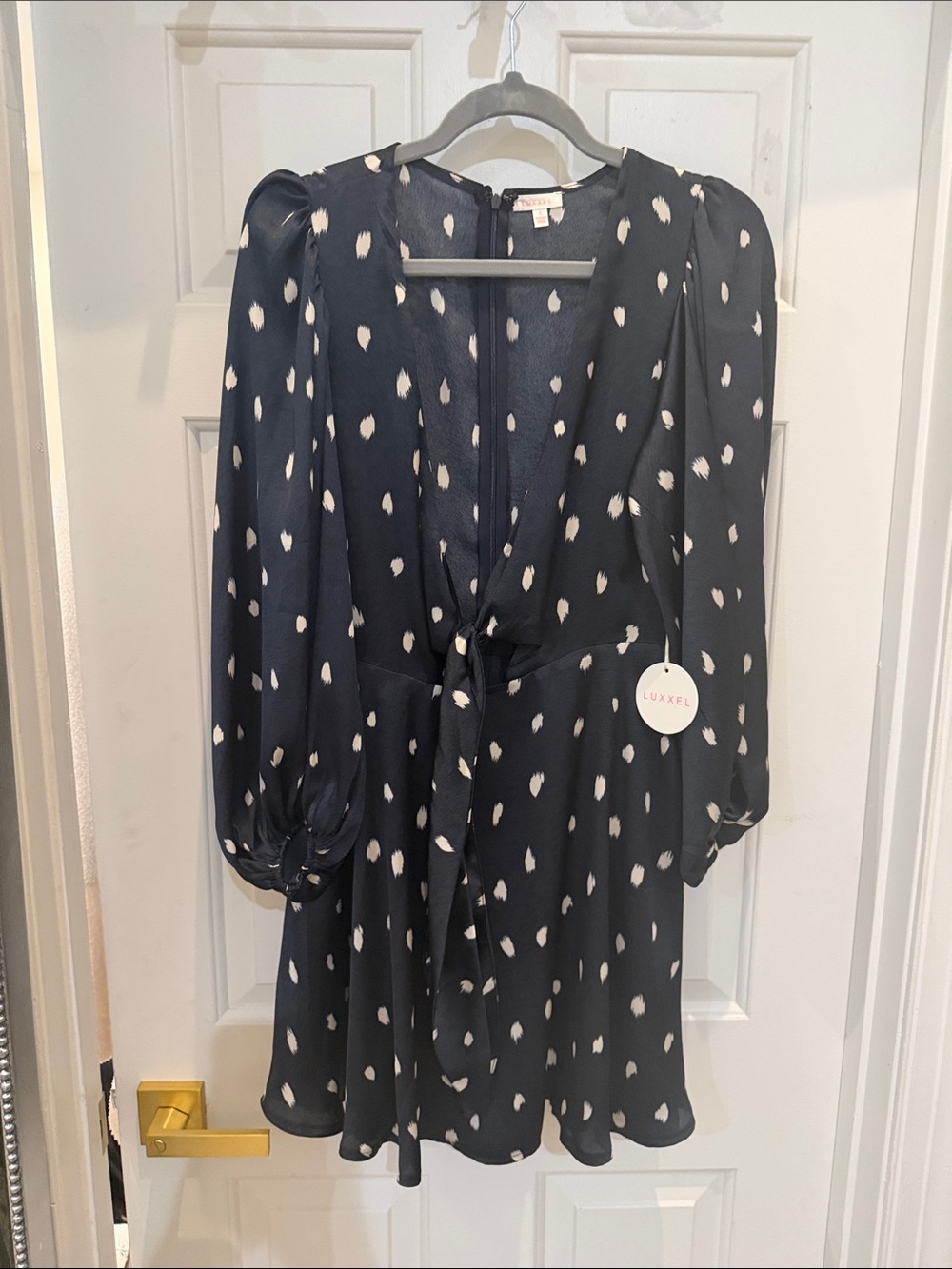 Luxxel Black Mini Dress with White Spot Print